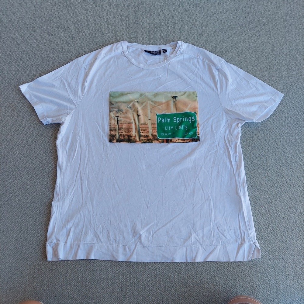Murano‎ Liquid Luxury Slim Fit White Graphic T-Shirt Palm Springs Mens XL